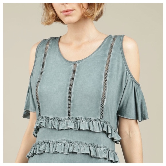 POL Blue Sage Cold Shoulder Top - Picture 5 of 9